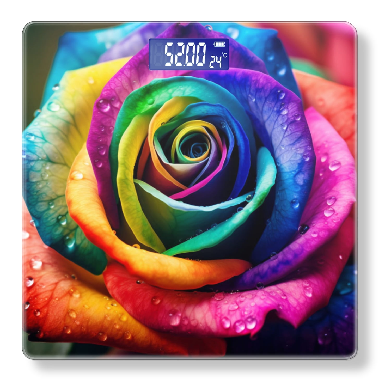 Bathroom Scale, Highly Accurate Digital Body Scale,Precisely Measures Weight up to 400 lbs-Rainbow Rose With Dew Drops On Petals