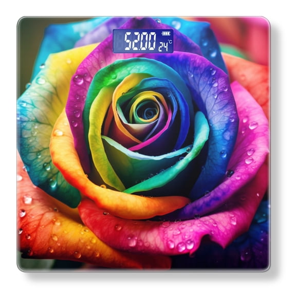 Bathroom Scale, Highly Accurate Digital Body Scale,Precisely Measures Weight up to 400 lbs-Rainbow Rose With Dew Drops On Petals