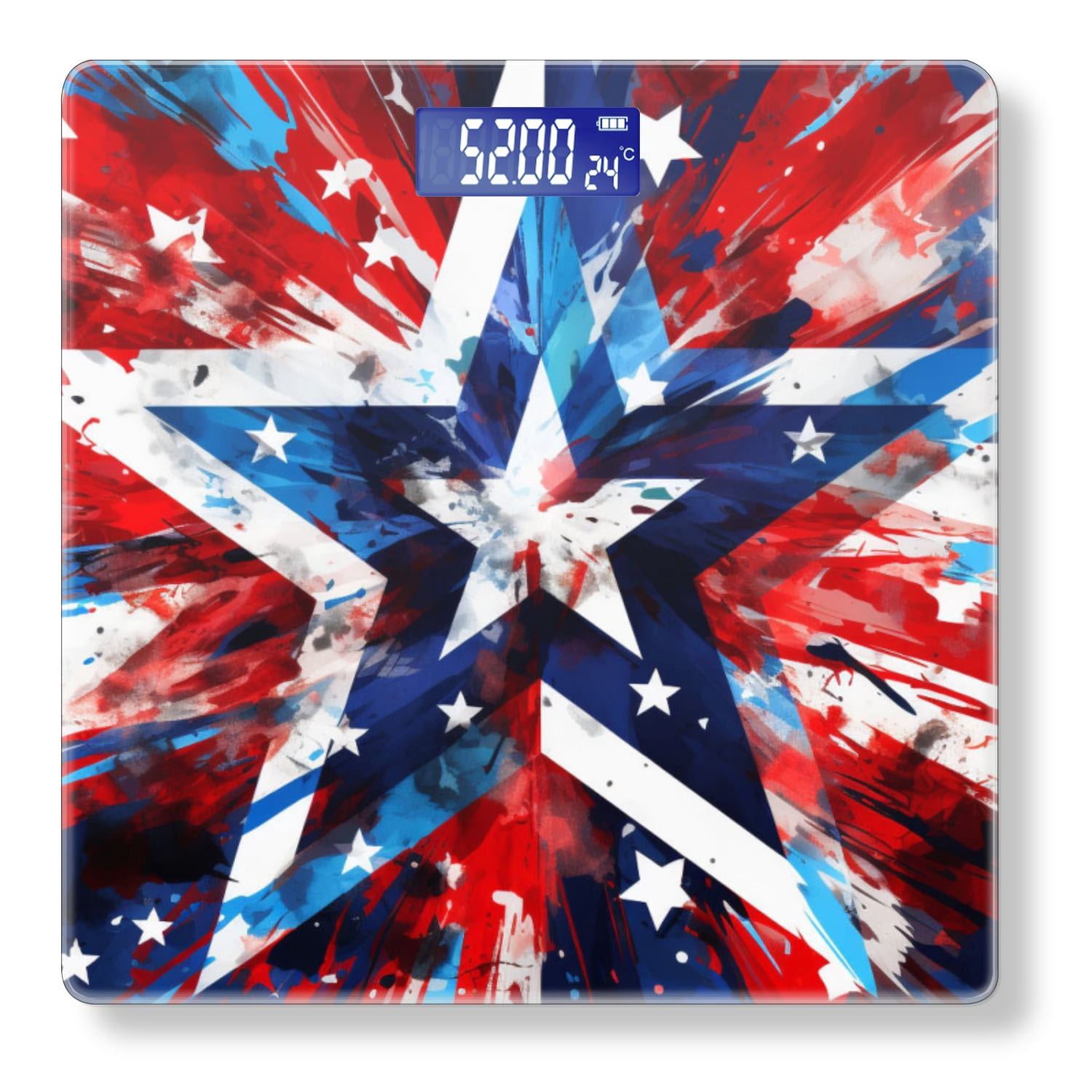 Bathroom Scale, Highly Accurate Digital Body Scale,Precisely Measures Weight up to 400 lbs-Red And Blue Background With Abstract Star Design