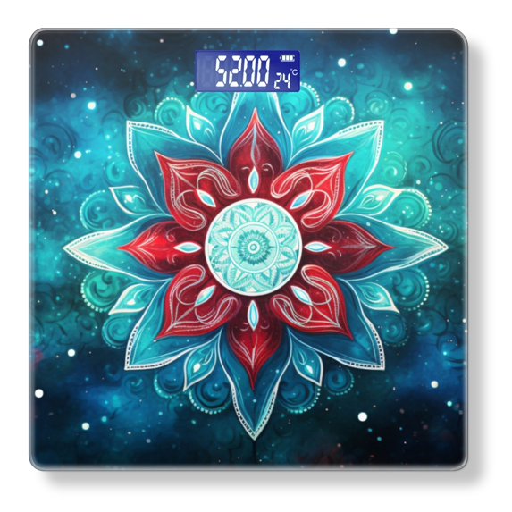 Bathroom Scale, Highly Accurate Digital Body Scale,Precisely Measures Weight up to 400 lbs-Red And Blue Floral Mandala With White Center