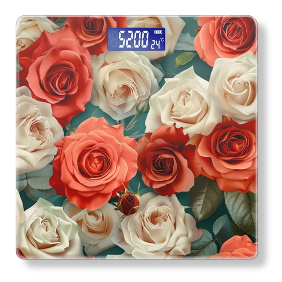 Bathroom Scale, Highly Accurate Digital Body Scale,Precisely Measures Weight up to 400 lbs-Red And Cream Roses With Green Leaves On The Background