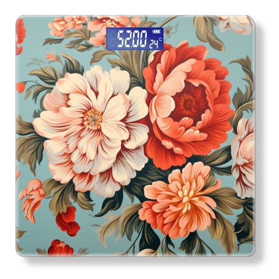 Bathroom Scale, Highly Accurate Digital Body Scale,Precisely Measures Weight up to 400 lbs-Red And Orange Peonies On Light Blue Background