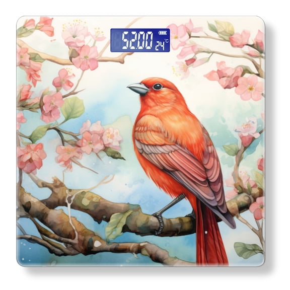 Bathroom Scale, Highly Accurate Digital Body Scale,Precisely Measures Weight up to 400 lbs-Red Bird Perched On A Cherry Blossom Tree Branch
