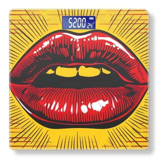 Bathroom Scale, Highly Accurate Digital Body Scale,Precisely Measures Weight up to 400 lbs-Red Lips In Retro Comic Book Style With Halftone Dots
