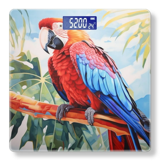 Bathroom Scale, Highly Accurate Digital Body Scale,Precisely Measures Weight up to 400 lbs-Red Parrot Sitting On The Branch Of Palm Tree