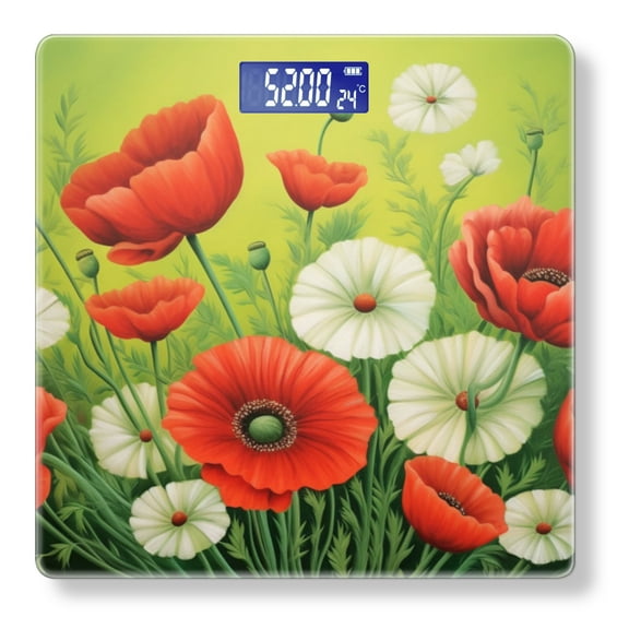 Bathroom Scale, Highly Accurate Digital Body Scale,Precisely Measures Weight up to 400 lbs-Red Poppies And White Daisies In The Grass