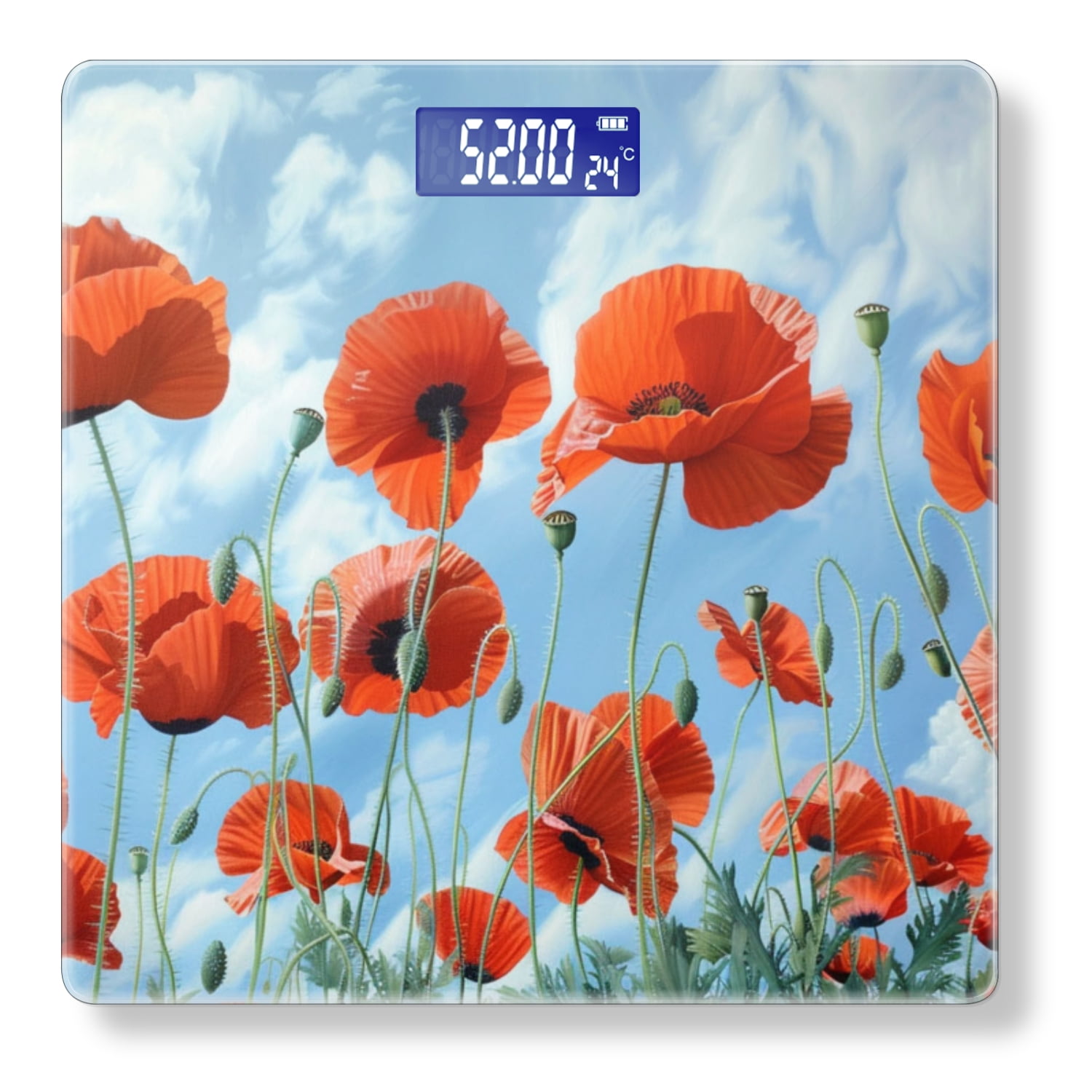 Bathroom Scale, Highly Accurate Digital Body Scale,Precisely Measures Weight up to 400 lbs-Red Poppies In The Sky On Vast Poppy Field