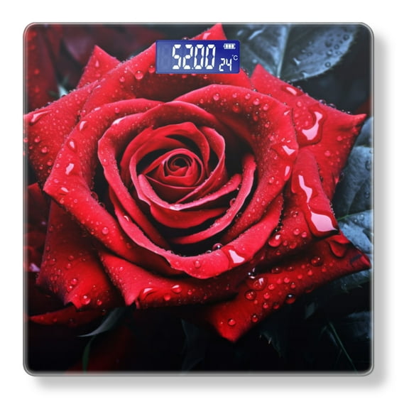 Bathroom Scale, Highly Accurate Digital Body Scale,Precisely Measures Weight up to 400 lbs-Red Rose With Water Droplets
