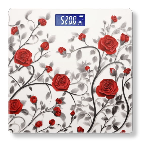 Bathroom Scale, Highly Accurate Digital Body Scale,Precisely Measures Weight up to 400 lbs-Red Roses And Grey Vines In White Background