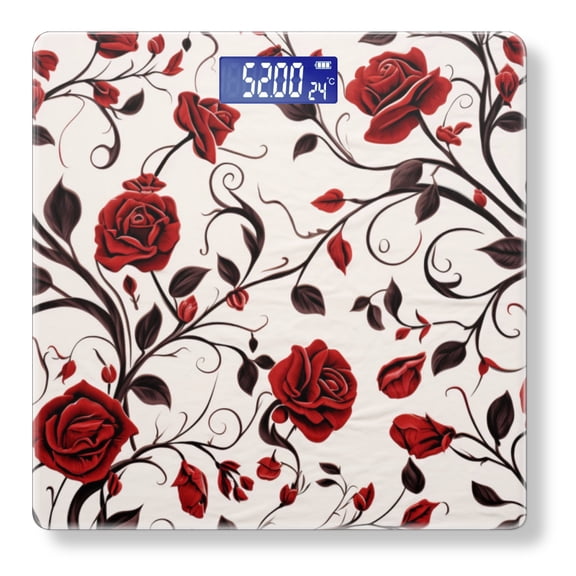 Bathroom Scale, Highly Accurate Digital Body Scale,Precisely Measures Weight up to 400 lbs-Red Roses Pattern On White Background
