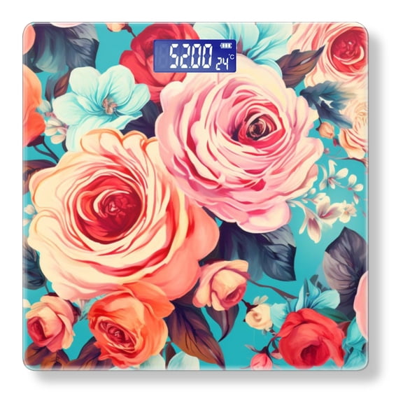 Bathroom Scale, Highly Accurate Digital Body Scale,Precisely Measures Weight up to 400 lbs-Roses And Peonies In Pastel Colors