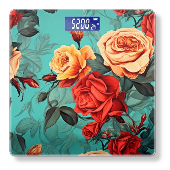 Bathroom Scale, Highly Accurate Digital Body Scale,Precisely Measures Weight up to 400 lbs-Roses In Red And Yellow Tones On Turquoise Background