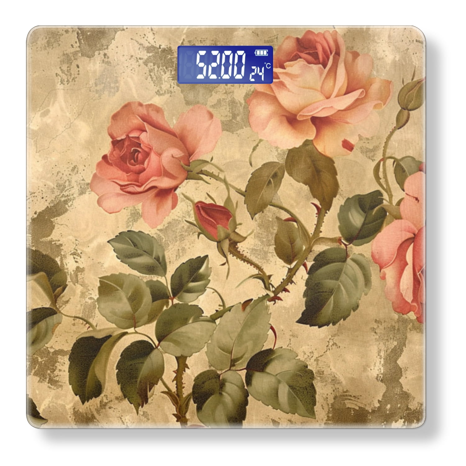 Bathroom Scale, Highly Accurate Digital Body Scale,Precisely Measures Weight up to 400 lbs-Roses With Pink And Orange Petals With Green Leaves