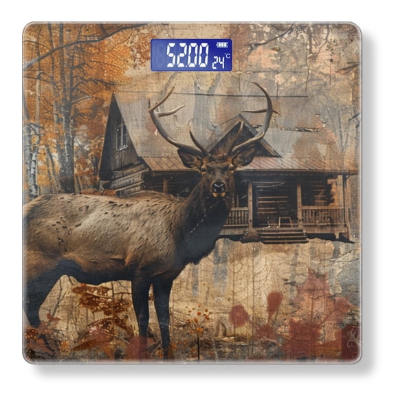 High Precision Body Weight Scale Smart Bathroom Scales with Large LCD Display(400lbs),Decorative for Bedroom-Rustic Cabin Surrounded By Autumn Foliage