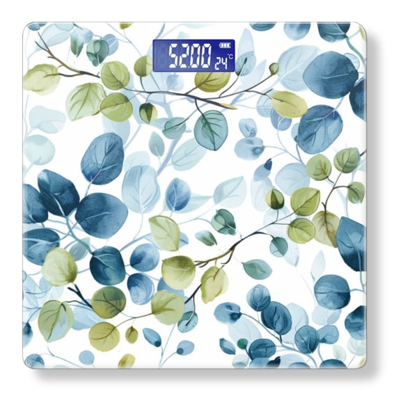 Bathroom Scale, Highly Accurate Digital Body Scale,Precisely Measures Weight up to 400 lbs-Seamless Pattern Of Watercolor Blue And Green Leaves