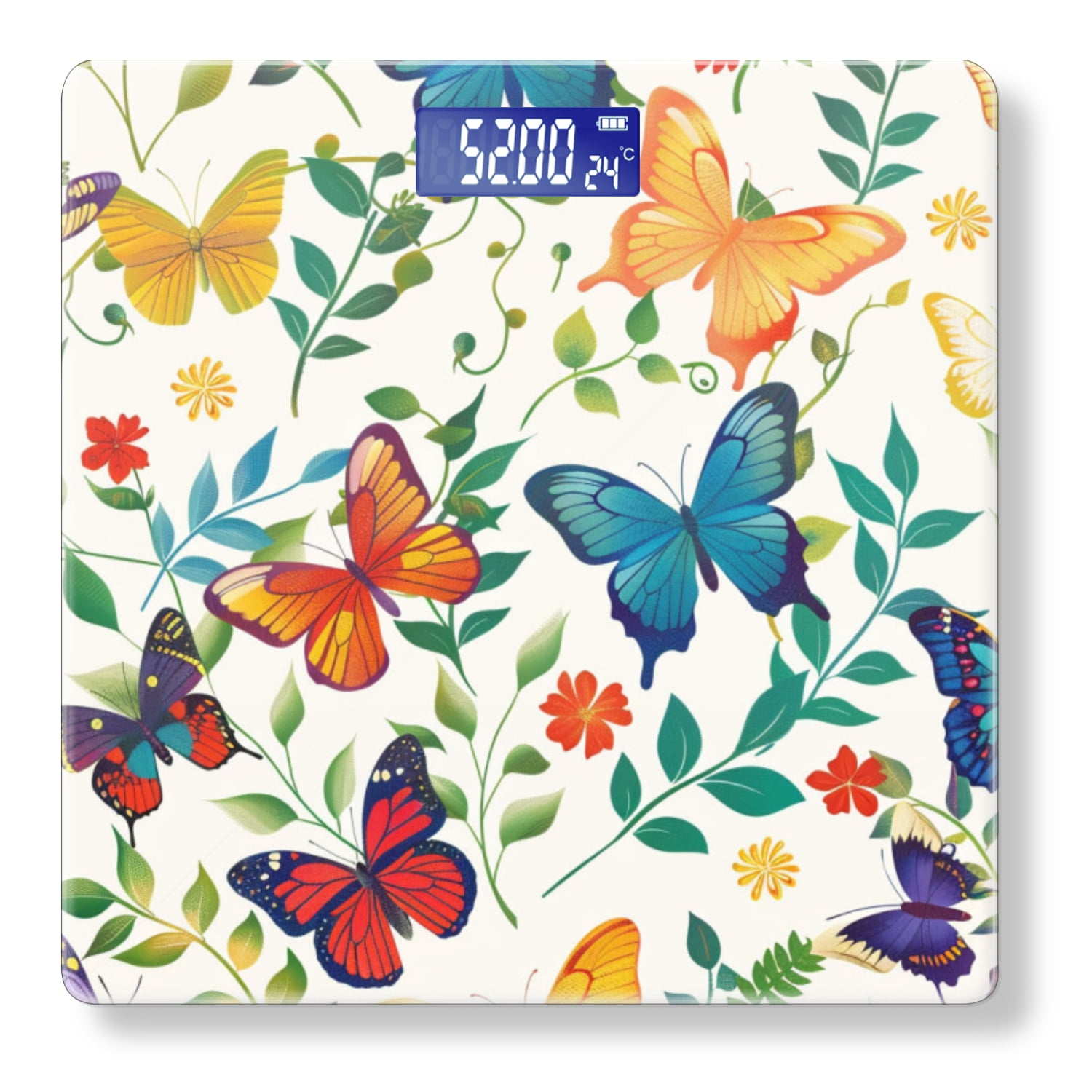 Bathroom Scale, Highly Accurate Digital Body Scale,Precisely Measures Weight up to 400 lbs-Seamless Pattern With Colorful Butterflies