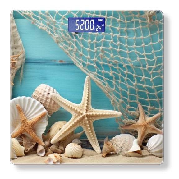 Bathroom Scale, Highly Accurate Digital Body Scale,Precisely Measures Weight up to 400 lbs-Seashells And Starfish Placed On The Sand