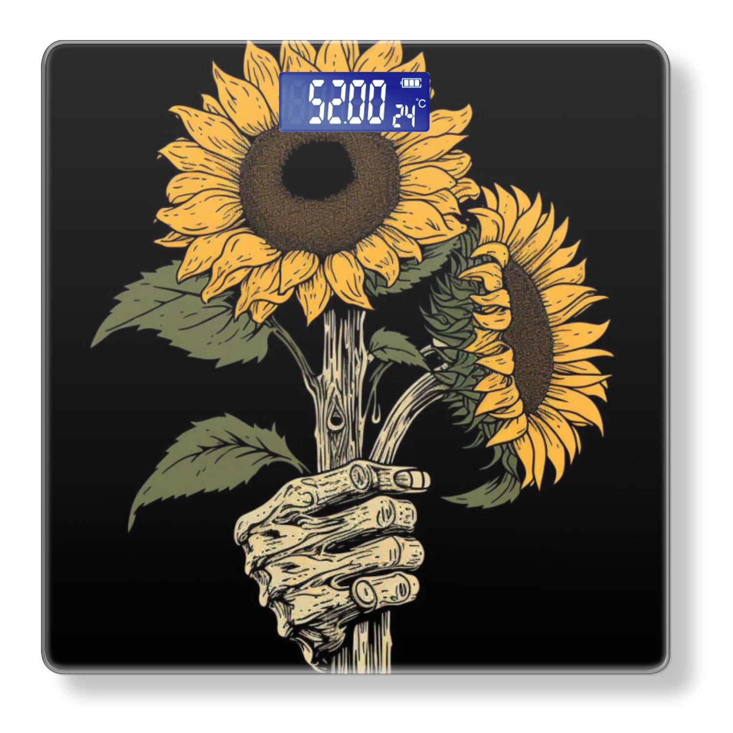 Bathroom Scale, Highly Accurate Digital Body Scale,Precisely Measures Weight up to 400 lbs-Skeleton Hand Holding Sunflowers