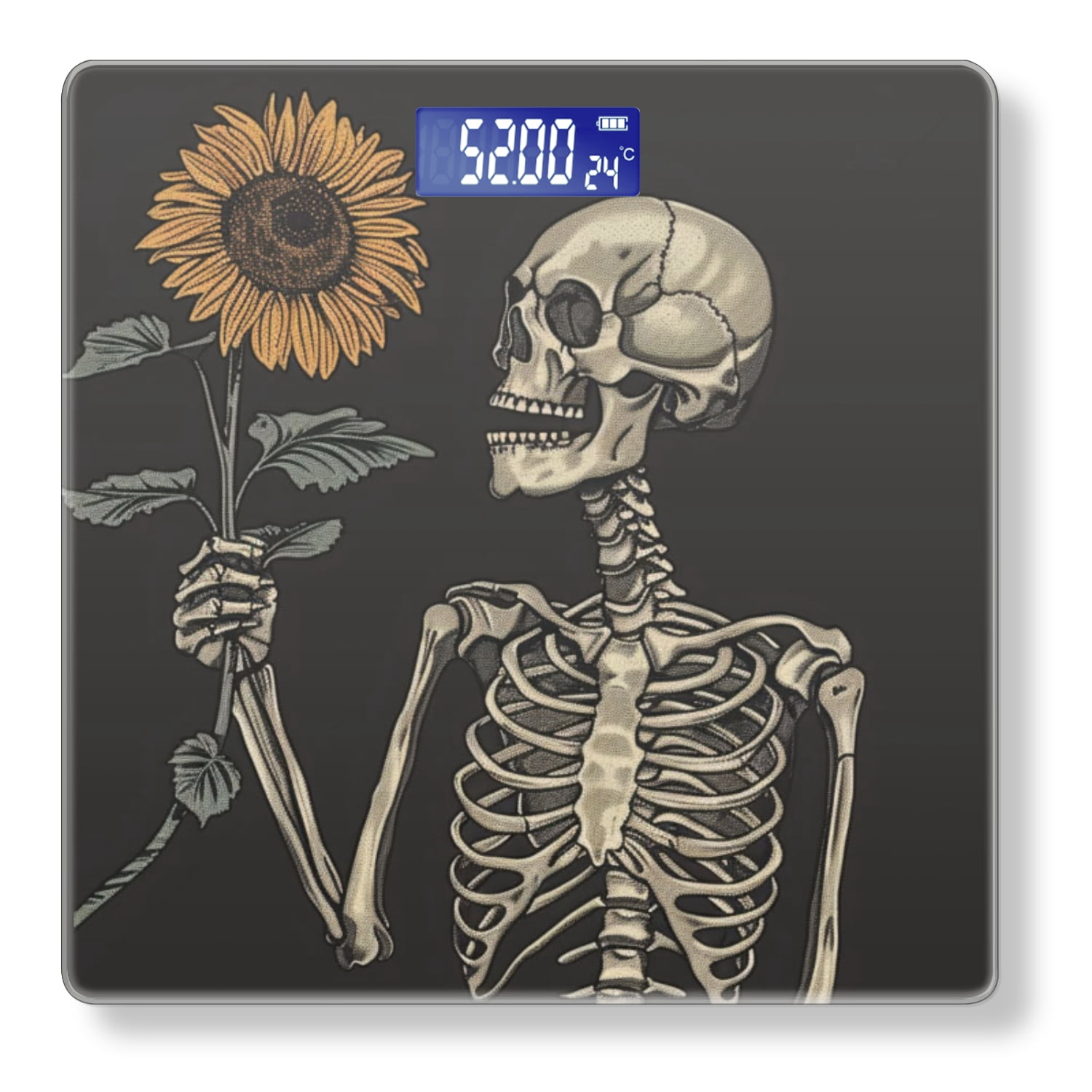 High Precision Body Weight Scale Smart Bathroom Scales with Large LCD Display(400lbs),Decorative for Bedroom-Skeleton Holding Sunflower