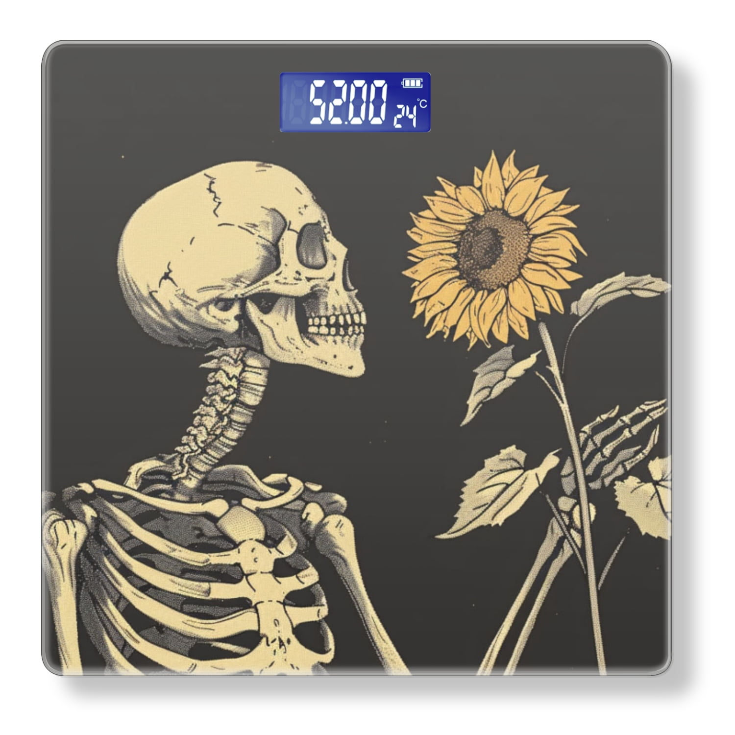 Bathroom Scale, Highly Accurate Digital Body Scale,Precisely Measures Weight up to 400 lbs-Skeleton Holding Sunflower