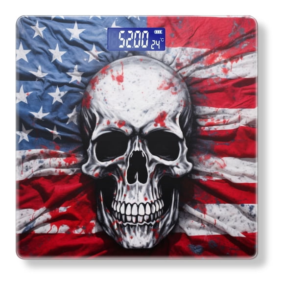 High Precision Body Weight Scale Smart Bathroom Scales with Large LCD Display(400lbs),Decorative for Bedroom-Skull Painted On American Flag Background