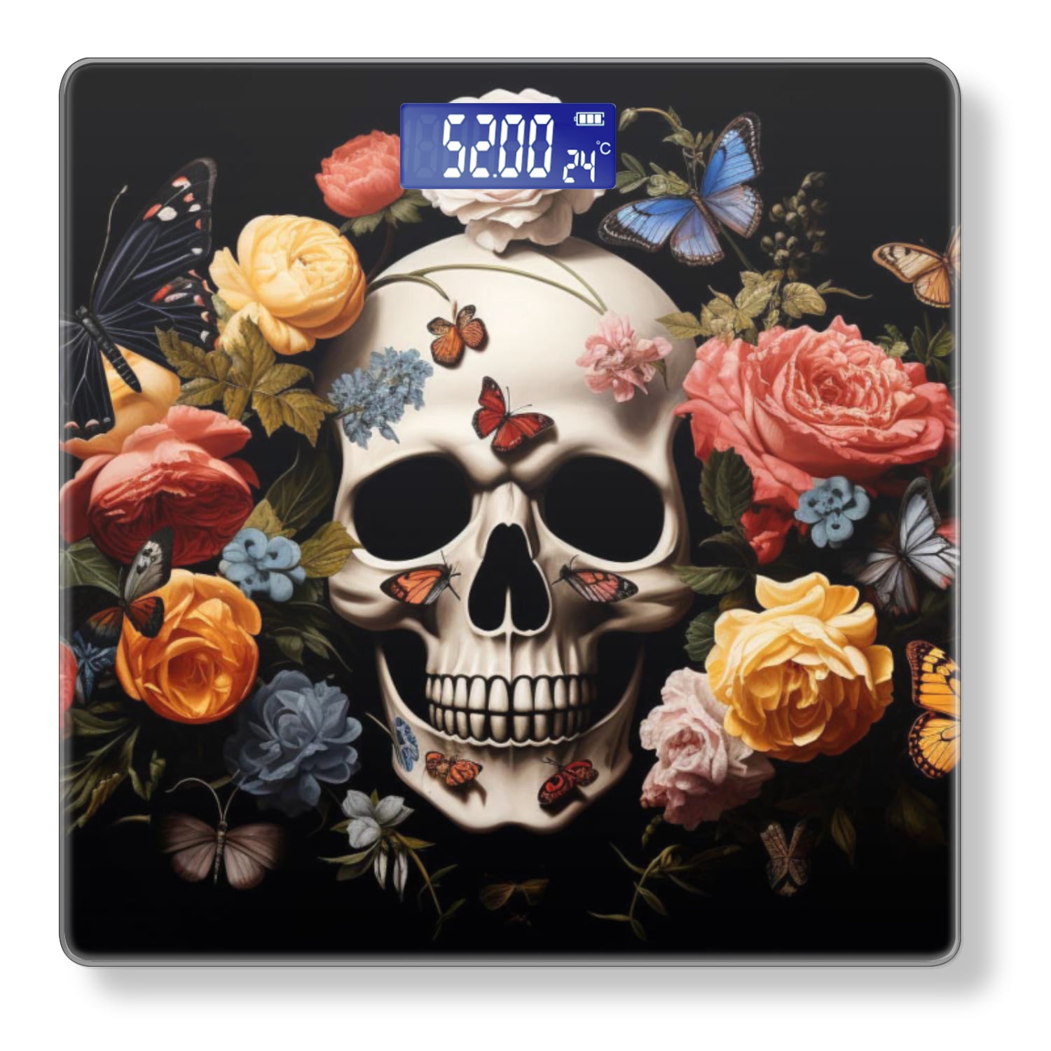 Bathroom Scale, Highly Accurate Digital Body Scale,Precisely Measures Weight up to 400 lbs-Skull Surrounded By Butterflies And Flowers