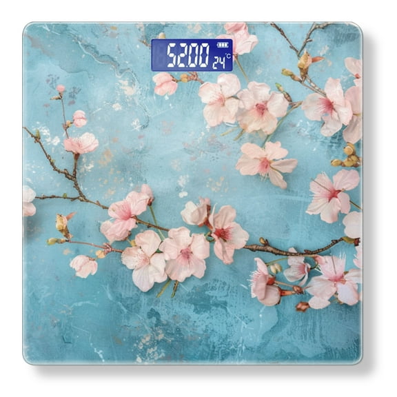 Bathroom Scale, Highly Accurate Digital Body Scale,Precisely Measures Weight up to 400 lbs-Spring Cherry Blossoms On Grunge Blue Wall Backdrop