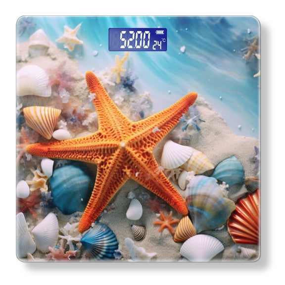 Bathroom Scale, Highly Accurate Digital Body Scale,Precisely Measures Weight up to 400 lbs-Starfish On The Beach And Surrounded By Colorful Seashells