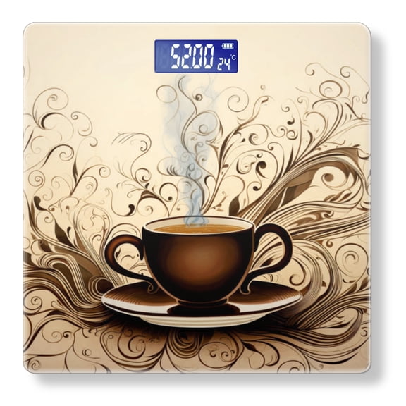 Bathroom Scale, Highly Accurate Digital Body Scale,Precisely Measures Weight up to 400 lbs-Steaming Cup Of Coffee With Intricate Swirls And Filigree