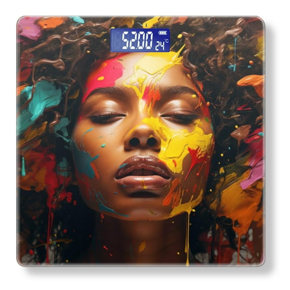Bathroom Scale, Highly Accurate Digital Body Scale,Precisely Measures Weight up to 400 lbs-Stunning African American Woman With Array Of Colorful