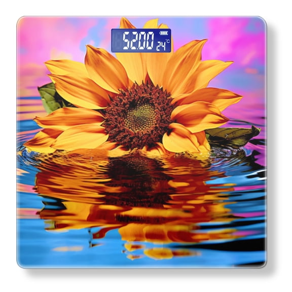 Bathroom Scale, Highly Accurate Digital Body Scale,Precisely Measures Weight up to 400 lbs-Sunflower On Colorful Background With Reflection