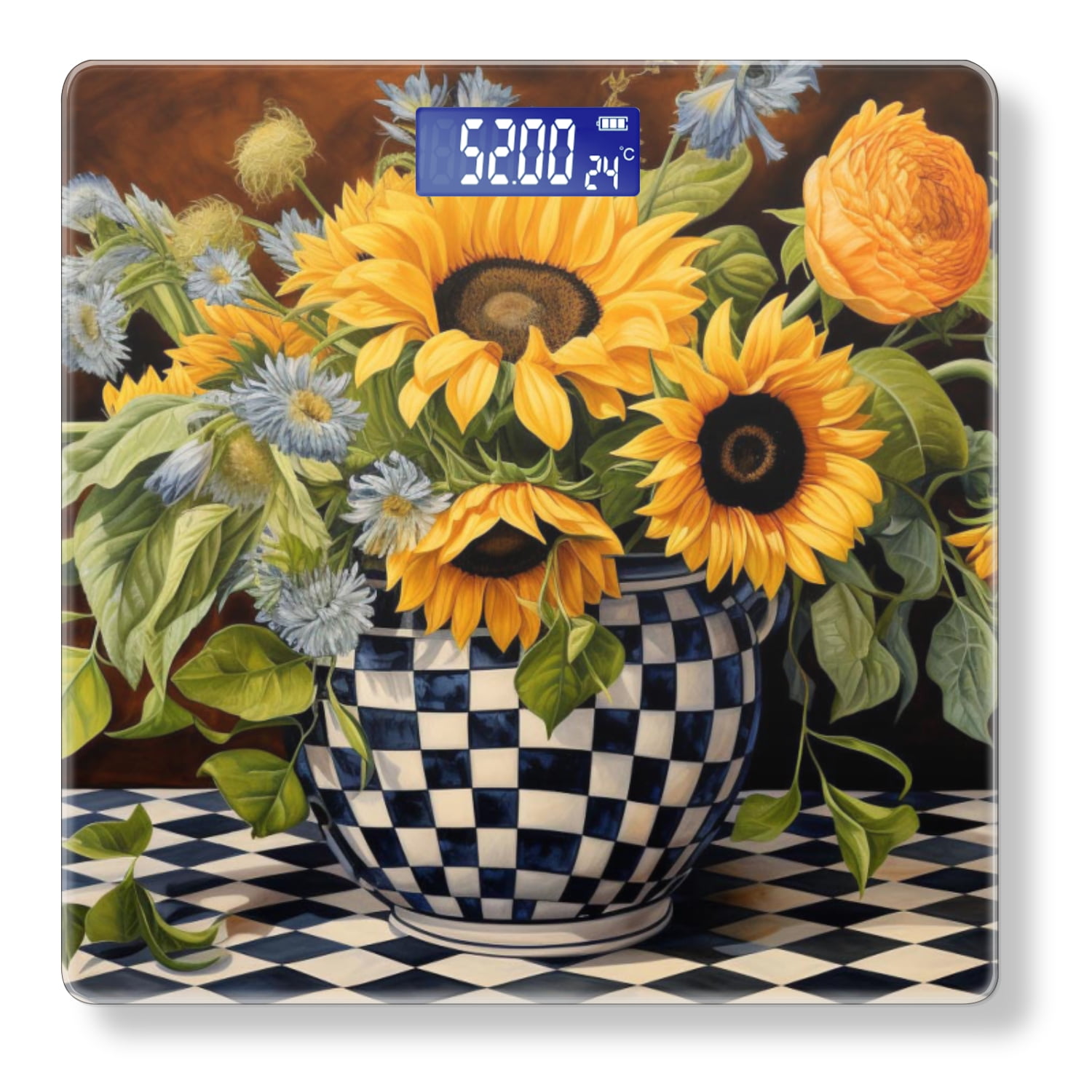 Bathroom Scale, Highly Accurate Digital Body Scale,Precisely Measures Weight up to 400 lbs-Sunflowers And Blue Wildflowers In Vase On Table