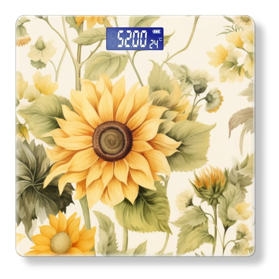 Bathroom Scale, Highly Accurate Digital Body Scale,Precisely Measures Weight up to 400 lbs-Sunflowers And Green Leaves In The Style Of Watercolor