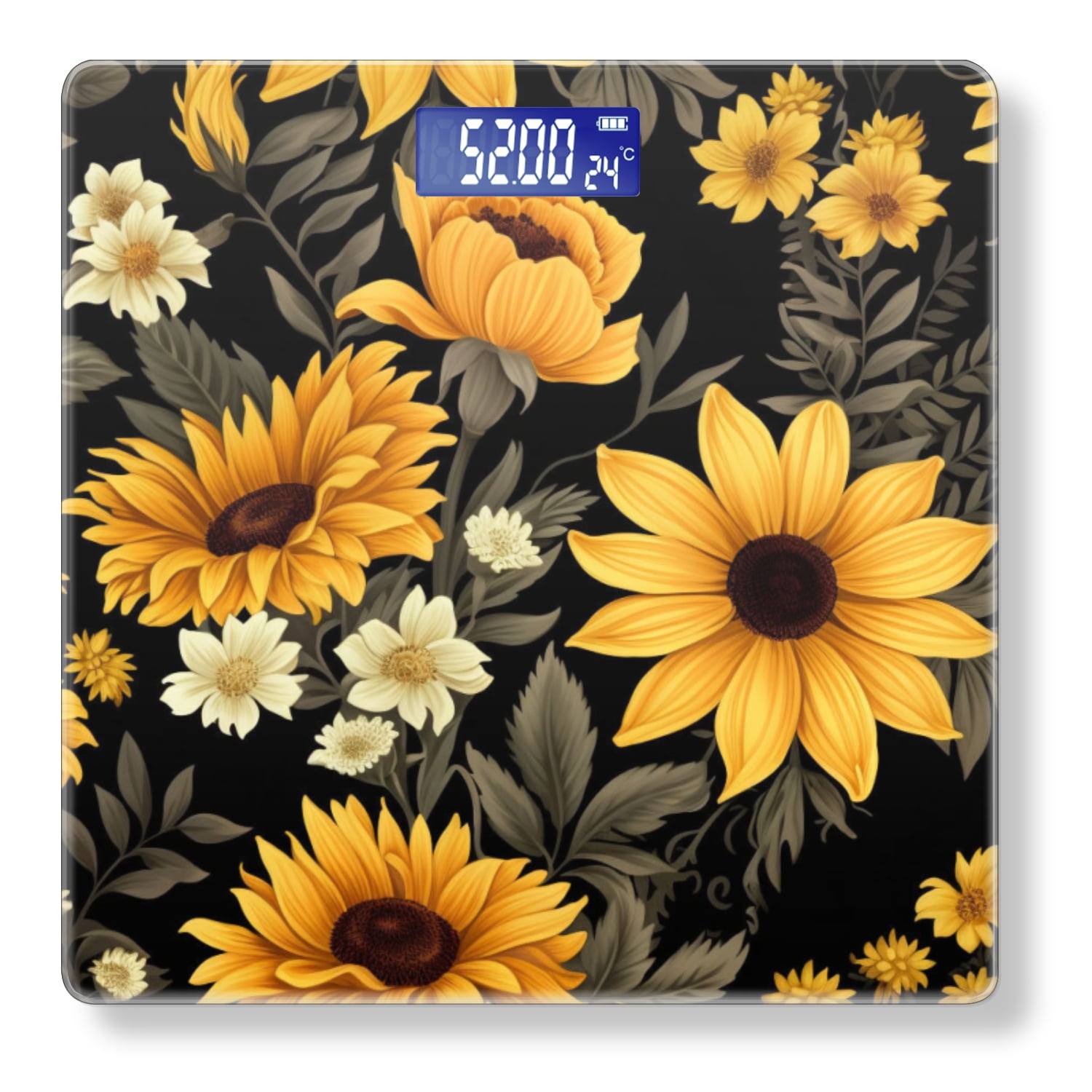 Bathroom Scale, Highly Accurate Digital Body Scale,Precisely Measures Weight up to 400 lbs-Sunflowers And Yellow Flowers On Black Background