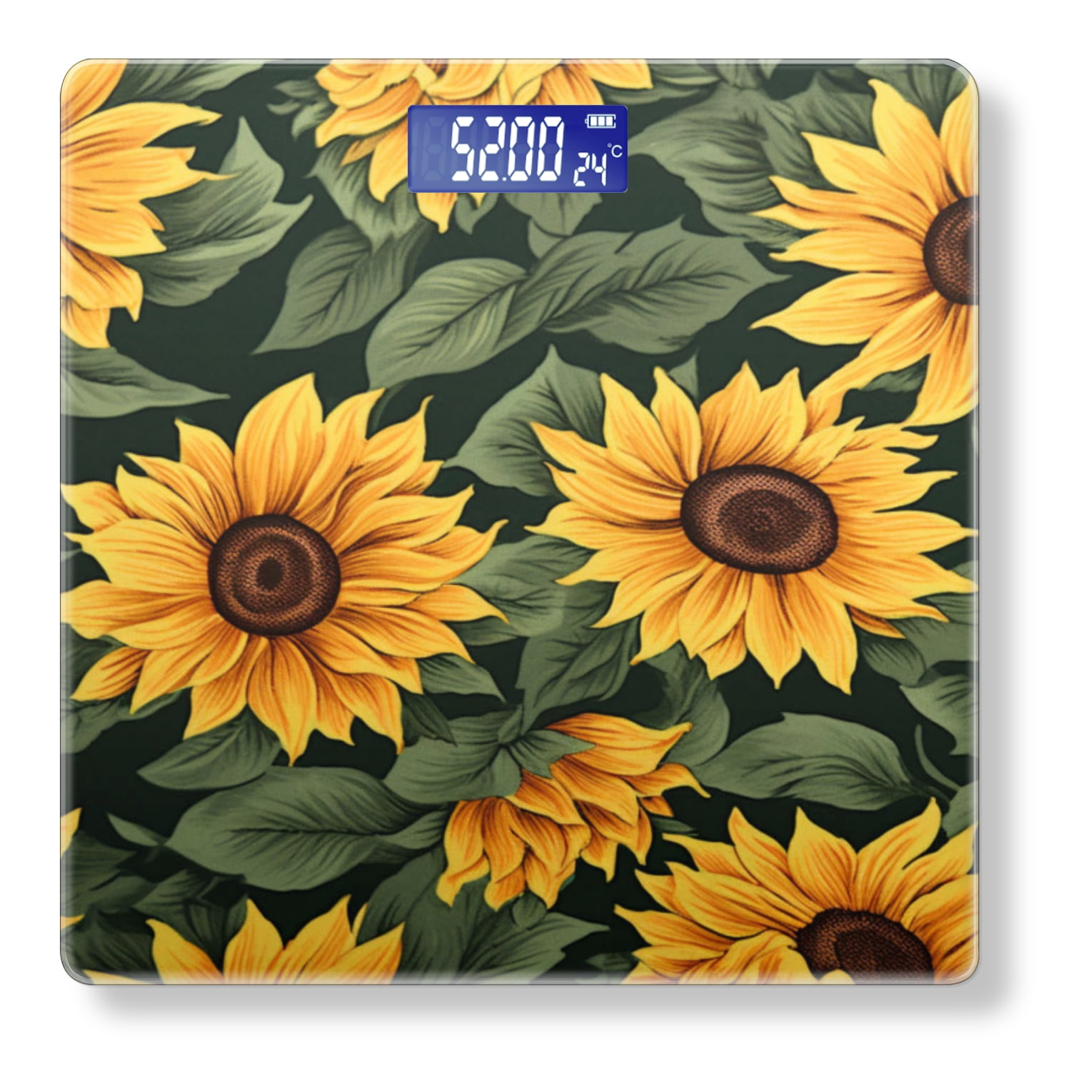 Bathroom Scale, Highly Accurate Digital Body Scale,Precisely Measures Weight up to 400 lbs-Sunflowers With Dark Green Leaves On The Background
