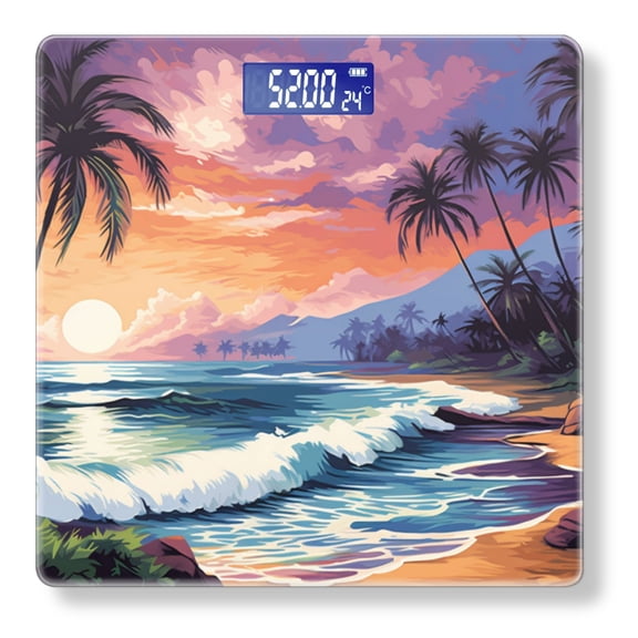 Bathroom Scale, Highly Accurate Digital Body Scale,Precisely Measures Weight up to 400 lbs-Sunset Over The Palm Trees On Exotic Beach