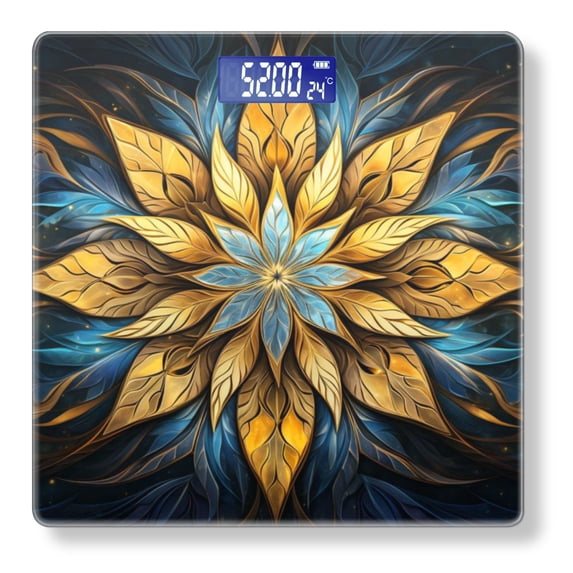 Bathroom Scale, Highly Accurate Digital Body Scale,Precisely Measures Weight up to 400 lbs-Symmetrical Star With Golden And Blue Leaves