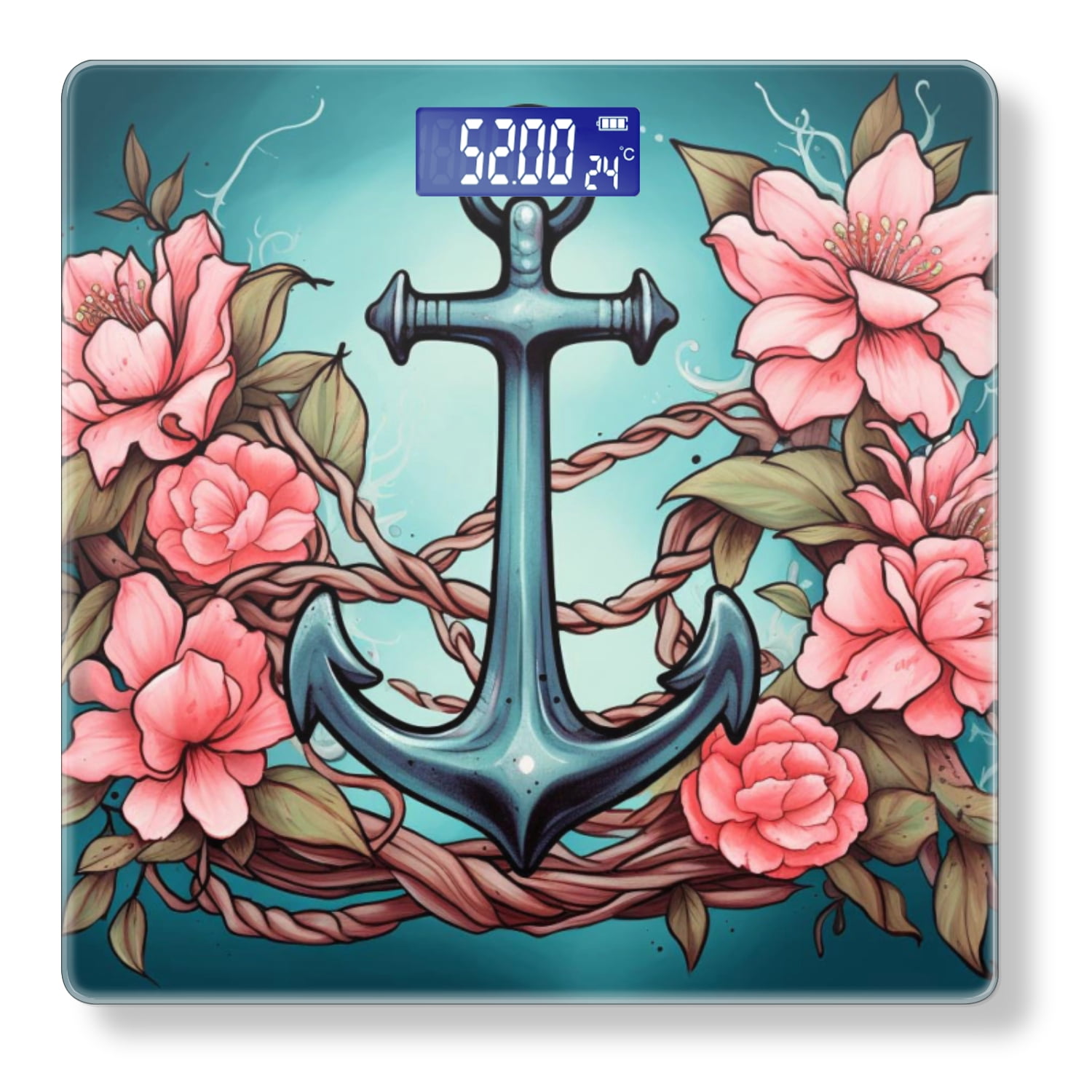 Bathroom Scale, Highly Accurate Digital Body Scale,Precisely Measures Weight up to 400 lbs-Tattoo Design Of Anchor Surrounded By Pink Flowers