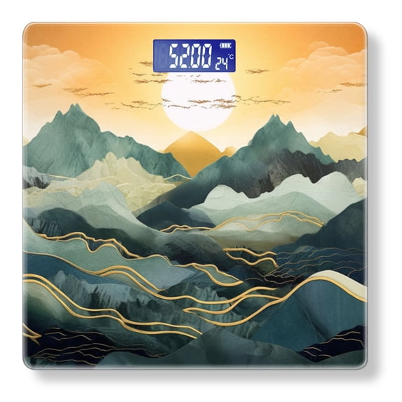 Bathroom Scale, Highly Accurate Digital Body Scale,Precisely Measures Weight up to 400 lbs-The Golden Sun Rises In The Sky Surrounded By Mountains