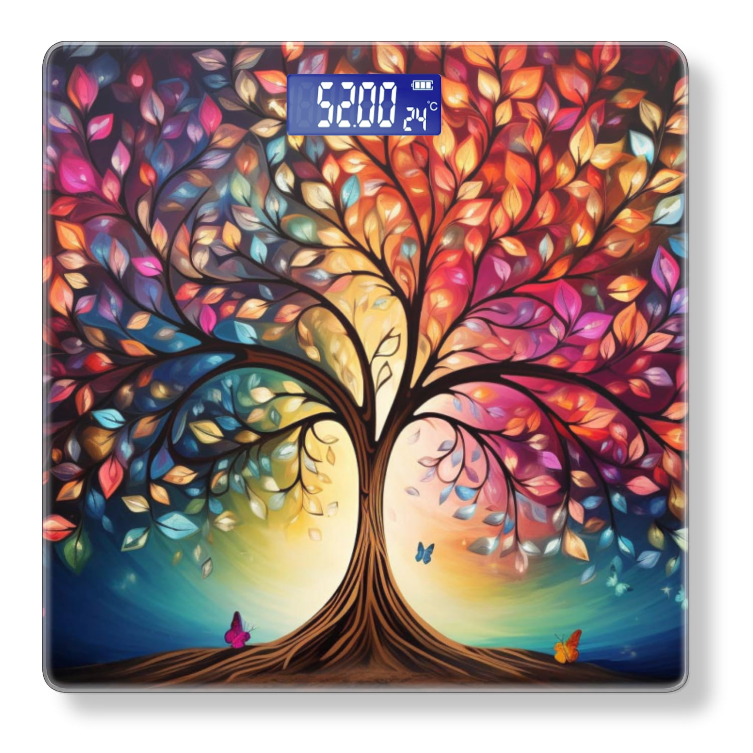 Bathroom Scale, Highly Accurate Digital Body Scale,Precisely Measures Weight up to 400 lbs-Tree With Colorful Leaves And Butterflies