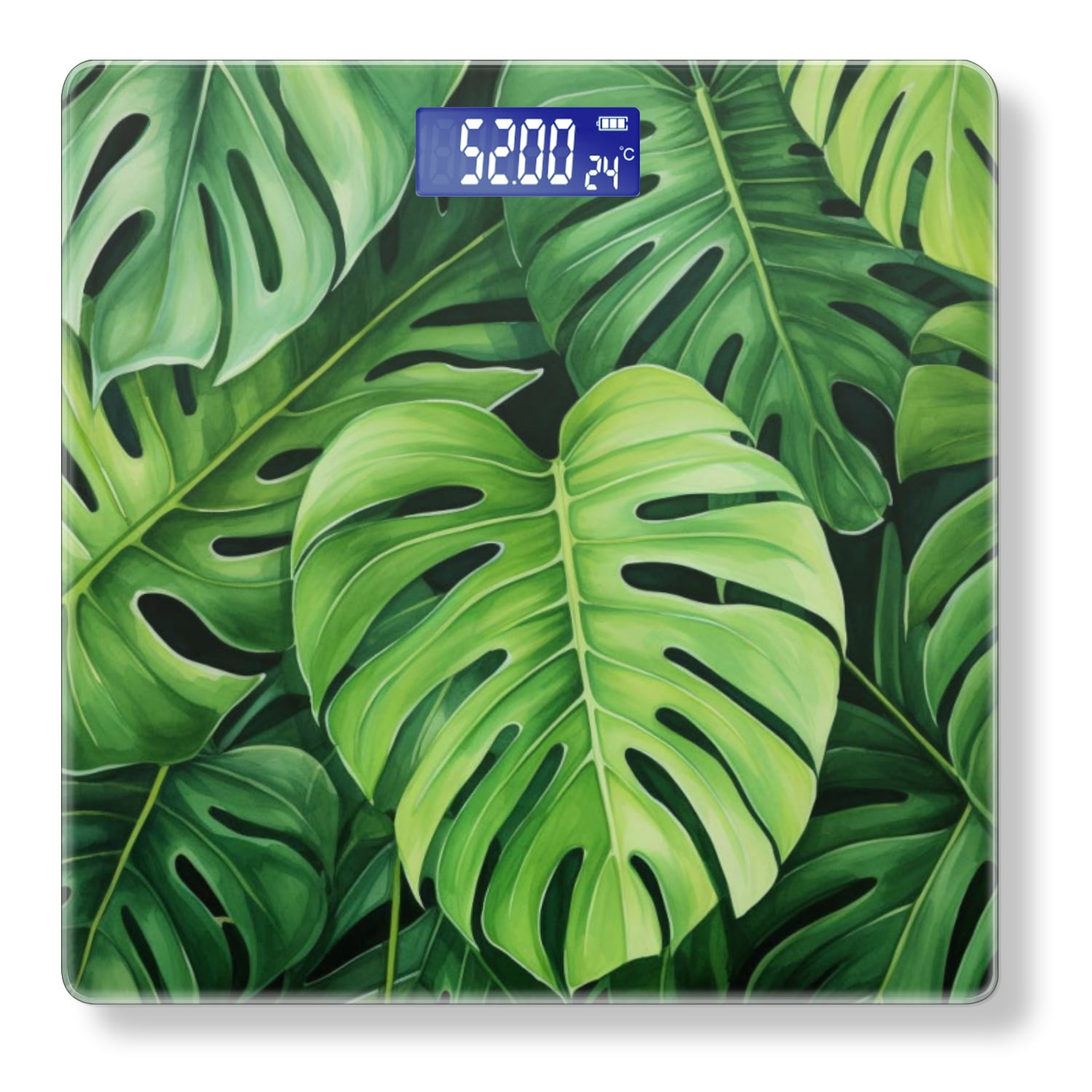 Bathroom Scale, Highly Accurate Digital Body Scale,Precisely Measures Weight up to 400 lbs-Tropical Leaf Pattern Monstera In The Style