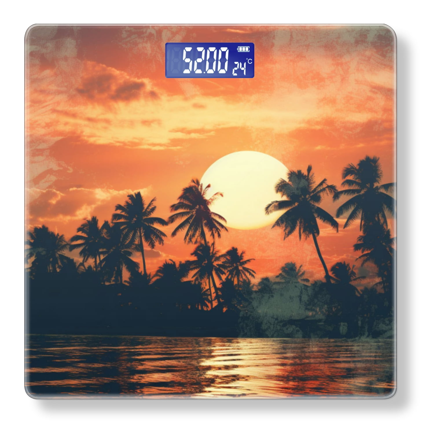 Bathroom Scale, Highly Accurate Digital Body Scale,Precisely Measures Weight up to 400 lbs-Tropical Sunset With Palm Trees On The Beach