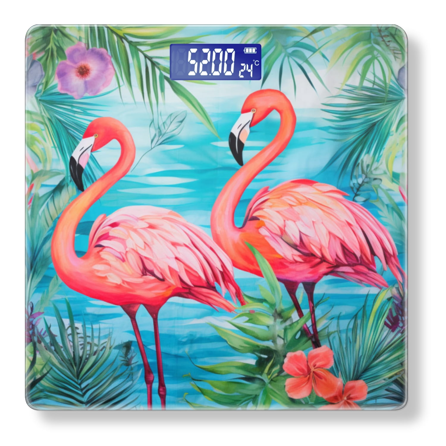 Bathroom Scale, Highly Accurate Digital Body Scale,Precisely Measures Weight up to 400 lbs-Two Pink Flamingos With Flower