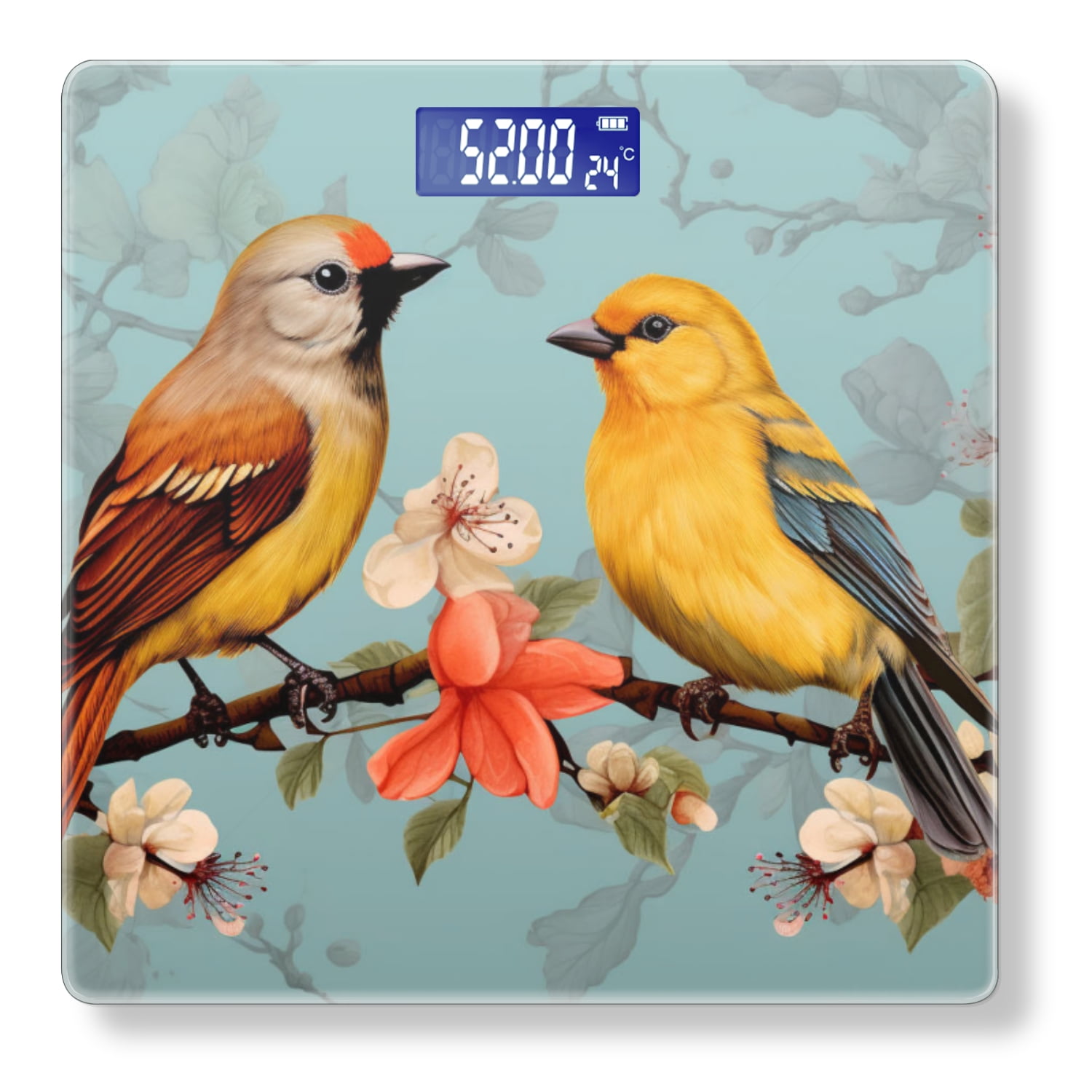 Bathroom Scale, Highly Accurate Digital Body Scale,Precisely Measures Weight up to 400 lbs-Two Yellow Finches Sitting On Branch Surrounded By Flowers