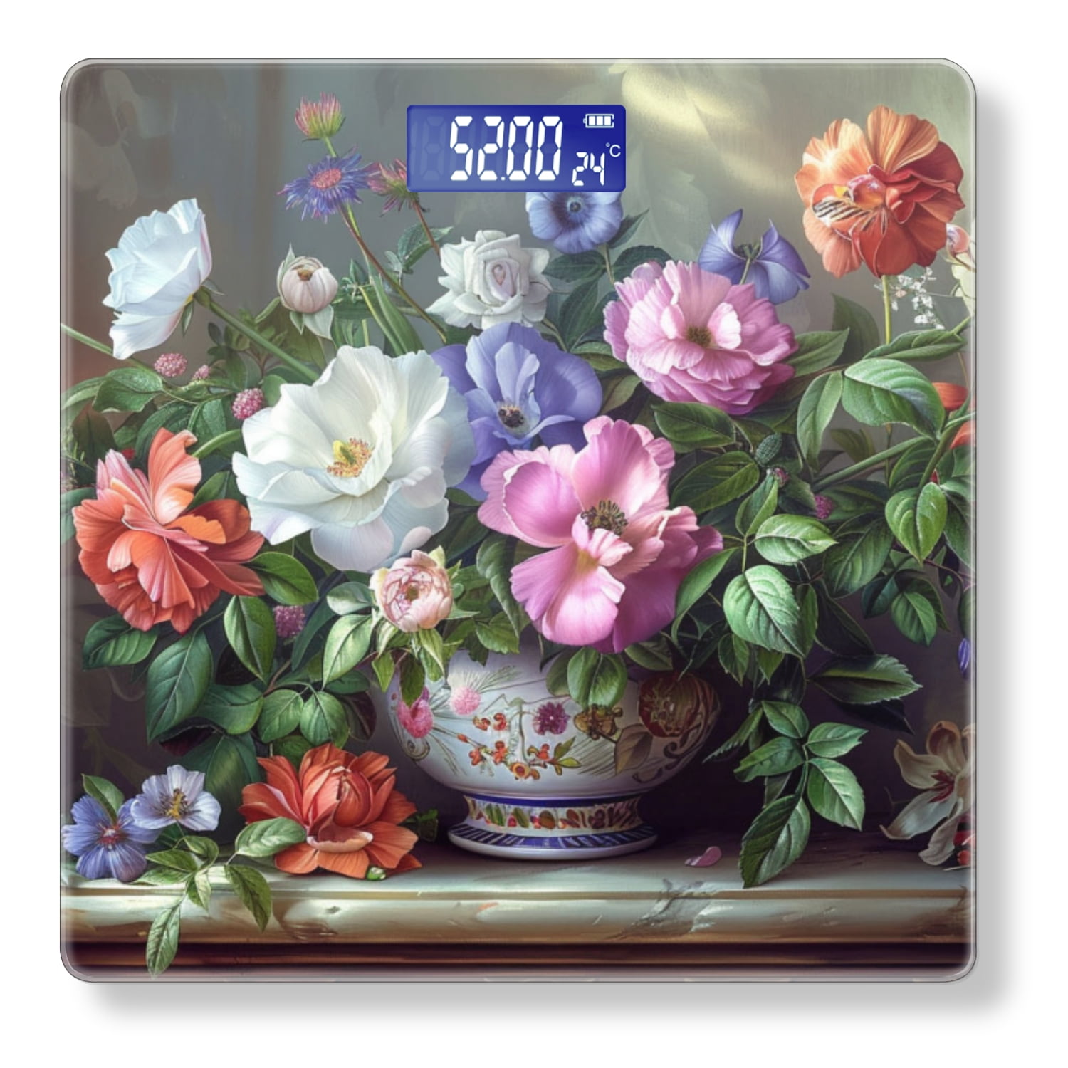 Bathroom Scale, Highly Accurate Digital Body Scale,Precisely Measures Weight up to 400 lbs-Vase Of Colorful Flowers Placed On The Table