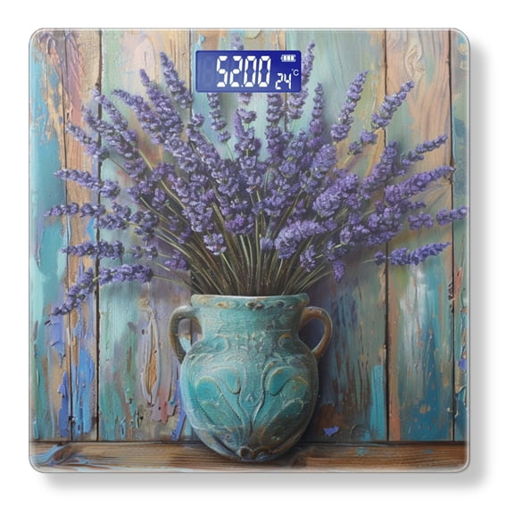 Bathroom Scale, Highly Accurate Digital Body Scale,Precisely Measures Weight up to 400 lbs-Vase Of Lavender In Front Of Old Wooden Wall