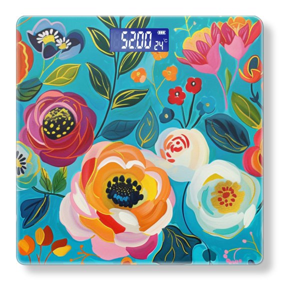 Bathroom Scale, Highly Accurate Digital Body Scale,Precisely Measures Weight up to 400 lbs-Vibrant Acrylic Painting Of Bold Colorful Flowers