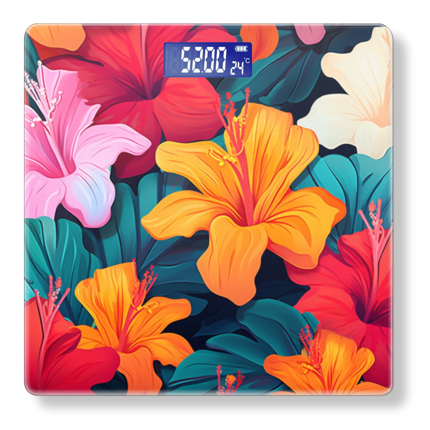 Bathroom Scale, Highly Accurate Digital Body Scale,Precisely Measures Weight up to 400 lbs-Vibrant And Colorful Tropical Flowers