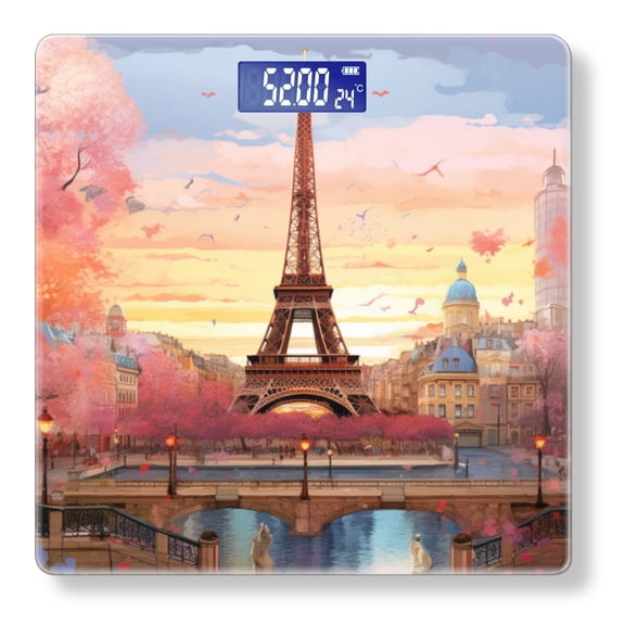 Bathroom Scale, Highly Accurate Digital Body Scale,Precisely Measures Weight up to 400 lbs-Vibrant Digital Painting Of The Eiffel Tower In Paris