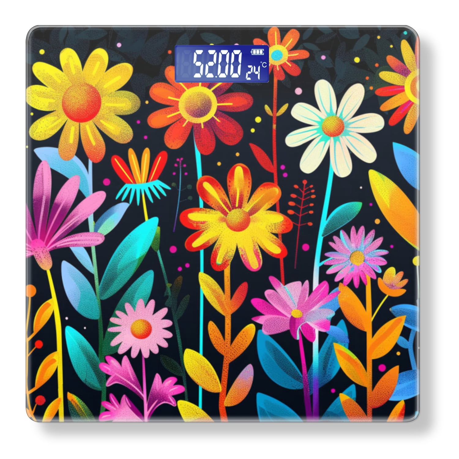 Bathroom Scale, Highly Accurate Digital Body Scale,Precisely Measures Weight up to 400 lbs-Vibrant Hand-Drawn Illustration Of Various Flowers